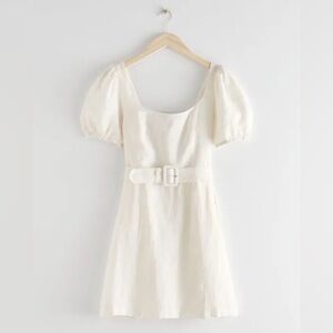 & Other Stories Linen White Belted Dress. New With Tags. Size 6.